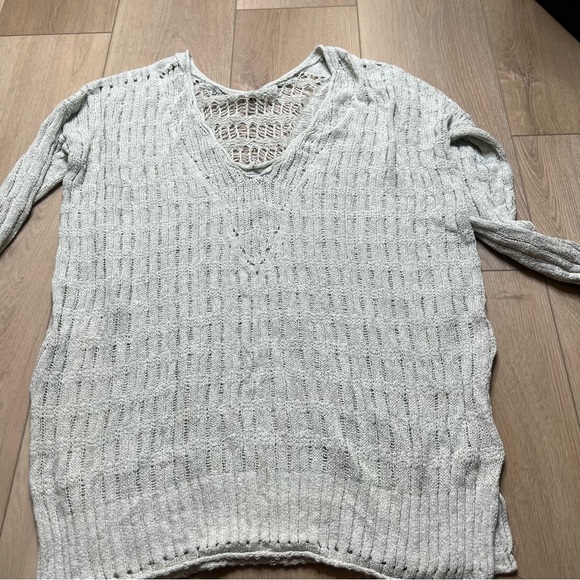 FREE PEOPLE Sweater Womens Mint Green Pretty In Pointelle Pullover Mineral - Picture 7 of 7